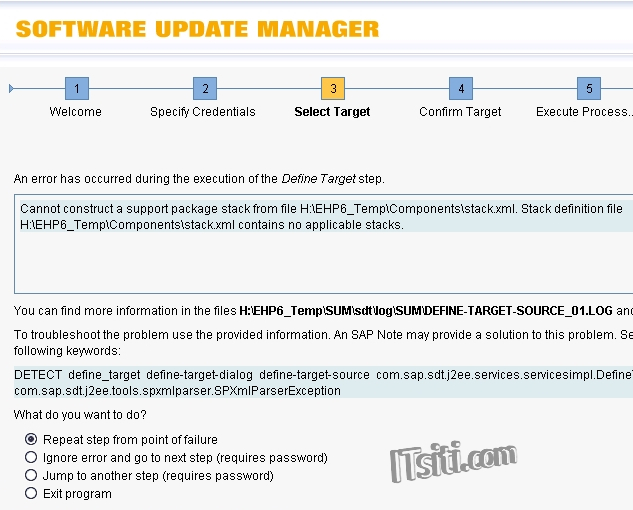 SUM Stack definition file stack.xml contains no applicable stacks